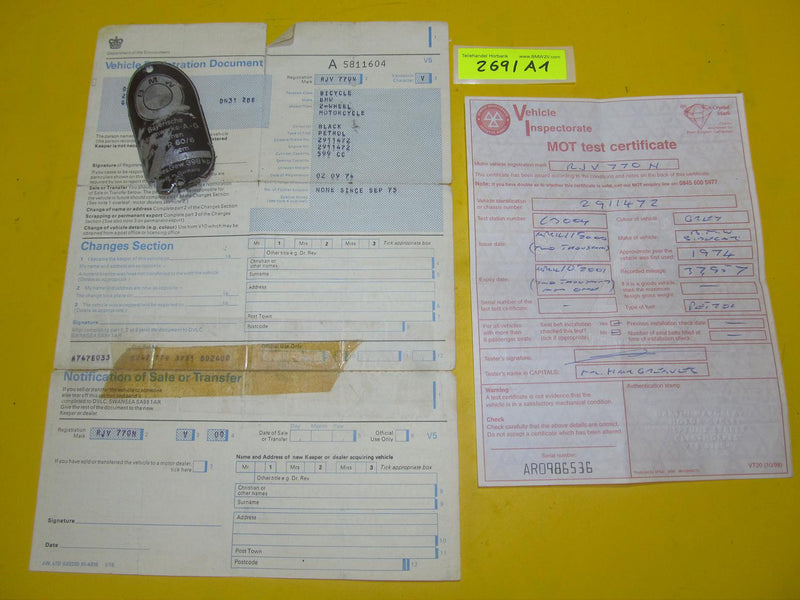 BMW R60 /6 Fahrzeug Brief Dokumente Typenschild vegicle registation document GB