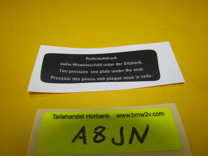 BMW R100 RS Hinweisschild Cockpit Reifendruck Cockpit Folie Aufkleber 1236235