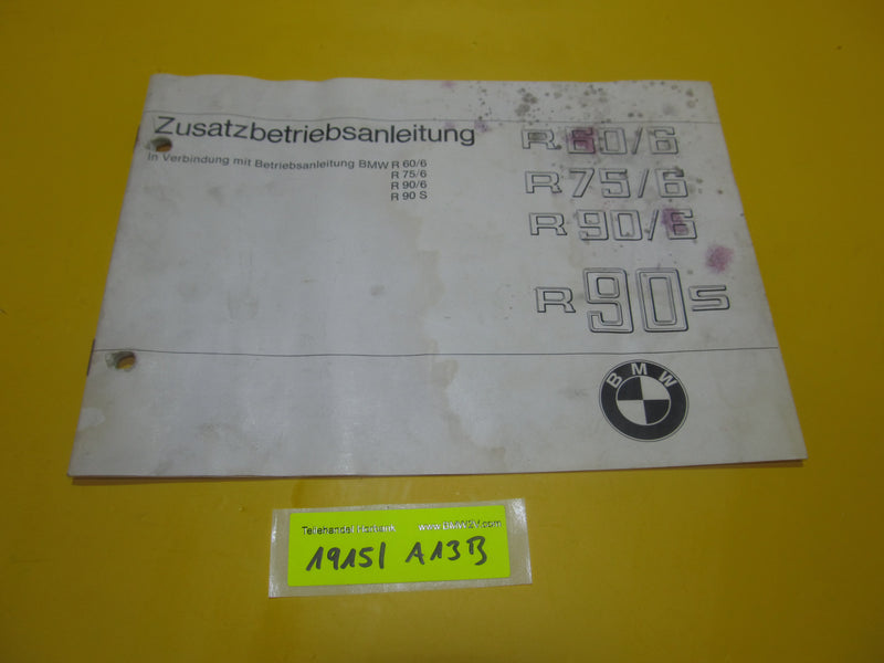 BMW R90 R75 R60 /6 R90S Zusatz Betriebsanleitung Serviceheft 9099122 1974 manual