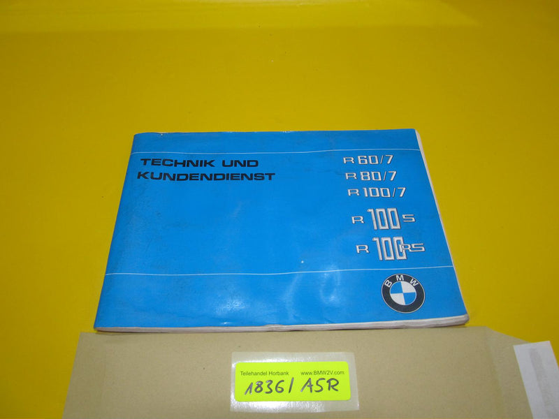 BMW R100 R75 R60 RS S /7 Bordbuch Technik und Kundendienst 9798070 1978
