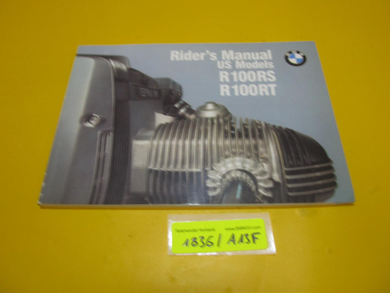 BMW R100 RS RT Betriebsanleitung 9798747 1987 riders manual US models