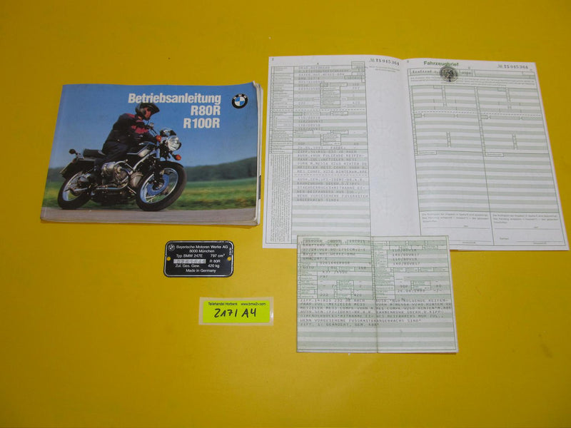 BMW R80R Fahrzeugbrief mit Typenschild 1993 Dokumente motorcycle document