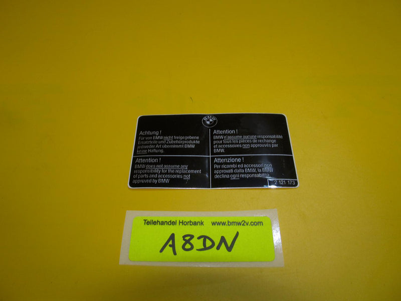 BMW R100 R80 R65 Hinweisschild Originalteile Folie Aufkleber 2121173 sticker