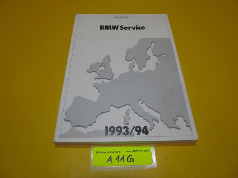 BMW Service Heft Europa Kontakt Broschüre 93/94 9787367 Händlerverzeichnis